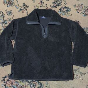 Chaps Men's 1/4 Zip Collared Fleece Knit Pullover Black Sweatshirt Jacket Size M